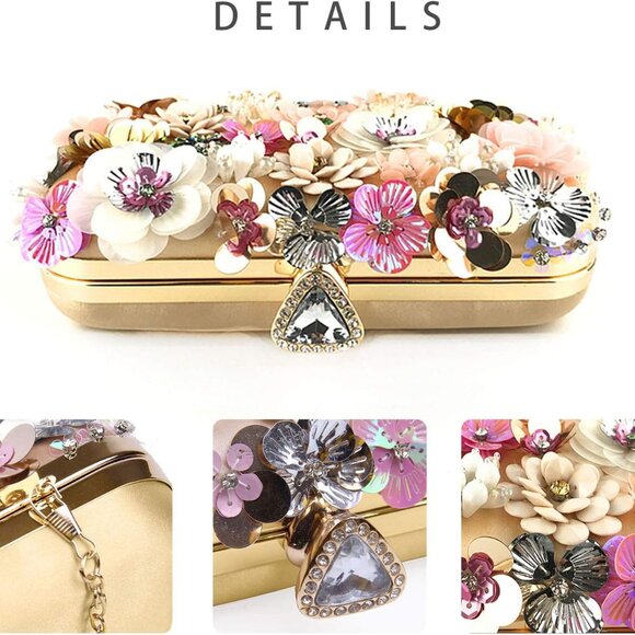 Women Clutches Flower Evening Handbag Chain Strap Shoulder Bag - Picture 5 of 6